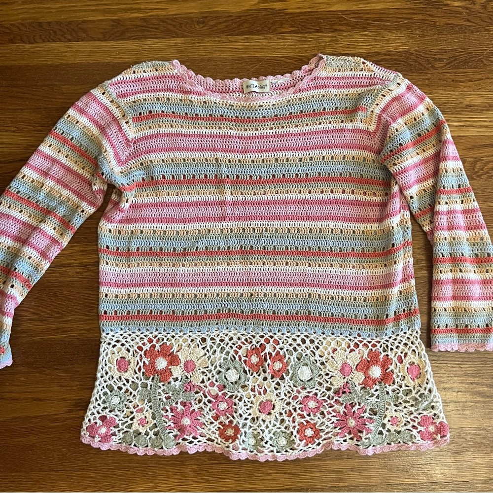 vintage y2k sweater crochet floral M L cottagecore sweet dainty
